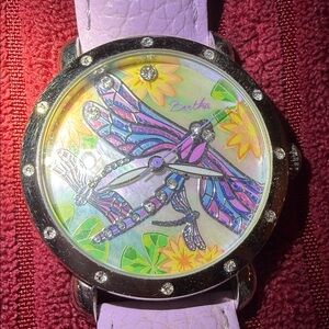 ✨ Bertha Jewels Dragonfly Art Watch – Lilac Leather Band ✨
